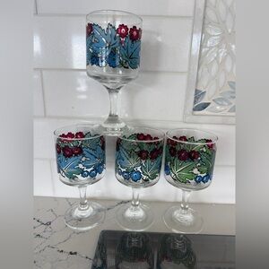 Vintage stemmed wine / water Tiffany Foliage set of 4 by Libbey Glass Company